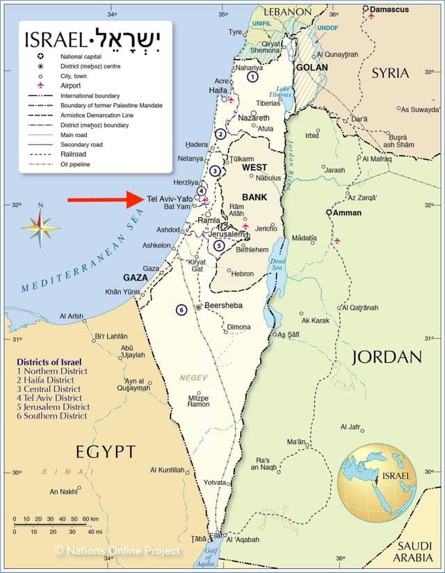 Tel Aviv auf der Israel-Karte