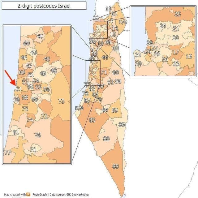 Tel Aviv Postleitzahlenkarte