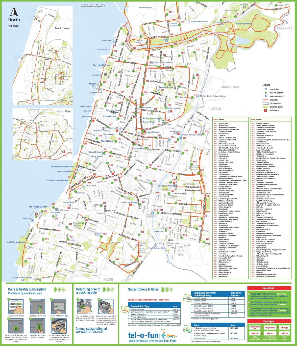 Karte der Radwege in Tel Aviv